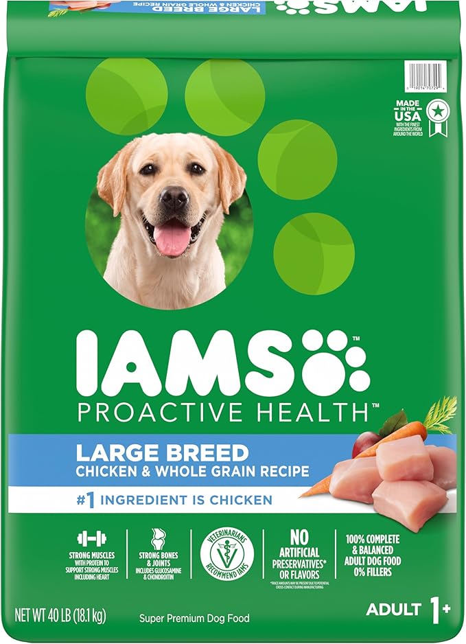 IAMS Adult High Protein Large Breed Dry Dog Food with Real Chicken, 40 lb. Bag - PAWPICO