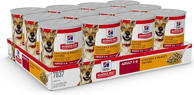 Hill's Science Diet Adult 1-6, Adult 1-6 Premium Nutrition, Wet Dog Food, Chicken & Barley Loaf, 13 oz Can, Case of 12 - PAWPICO