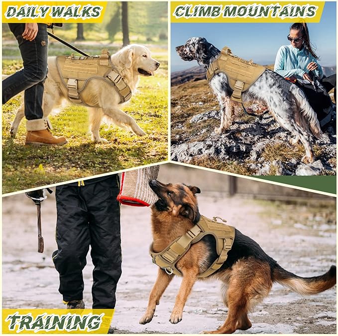Tactical Dog Harness Vest with Handle Tactical Dog Harness for Large Dogs No Pull Adjustable Pet Harness Reflective K9 Military Service Dog Harnesses for Walking Hiking Training (L) WINGOIN