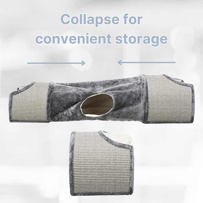 TRIXIE Cat Tunnel for Indoor Cats - Cozy Peekaboo Cat Cave Including Dangling Cat Toys - with Sturdy Sisal Scratching Surfaces - Collapsable and Easy to Store Cat Tube - in Gray - PAWPICO