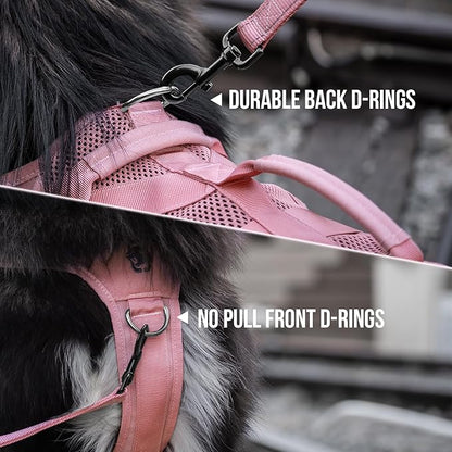 OneTigris Tactical Dog Harness for Small Dog, No Pull Small Dog Vest Harness with Handles Breathable Military Dog Molle Vests, Harness for Walking Hiking Training (Pink, Small) - PAWPICO