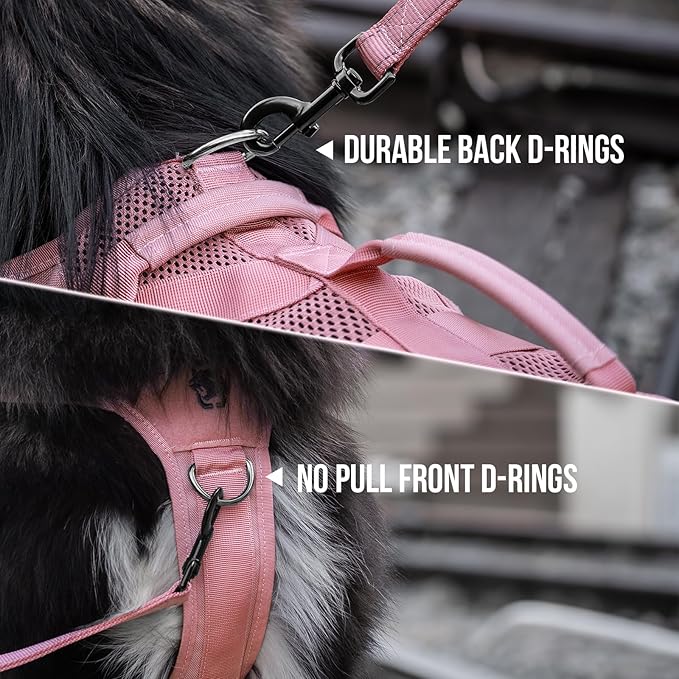 OneTigris Tactical Dog Harness for Small Dog, No Pull Small Dog Vest Harness with Handles Breathable Military Dog Molle Vests, Harness for Walking Hiking Training (Pink, Medium) OneTigris