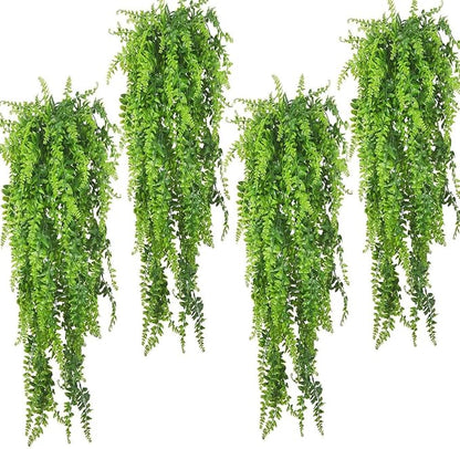 PINVNBY Reptile Plants Hanging Fake Vines Boston Climbing Terrarium Plant with Suction Cup for Bearded Dragons Lizards Geckos Snake Pets Hermit Crab and Tank Habitat Decorations (4 Pack) PINVNBY