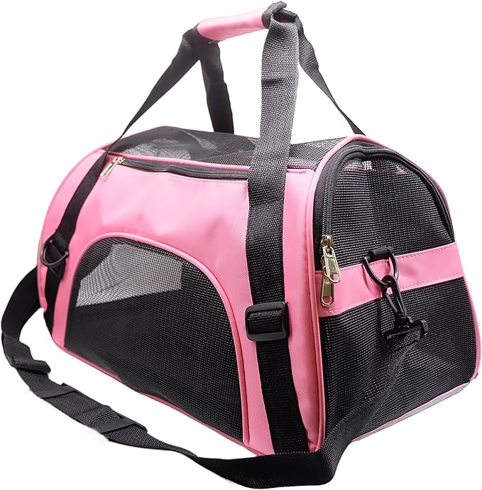 Cat Carrier,Soft-Sided Pet Travel Carrier for Cats,Dogs Puppy Comfort Portable Foldable Pet Bag Airline Approved (Medium-LightPink) - PAWPICO
