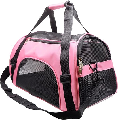 Cat Carrier,Soft-Sided Pet Travel Carrier for Cats,Dogs Puppy Comfort Portable Foldable Pet Bag Airline Approved (Medium-LightPink) - PAWPICO