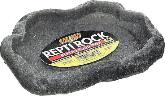 Zoo Med Reptile Rock Food Dish, Medium, 7.25"l x 6"w x 0.75"h, Colors may vary Black ZooMed