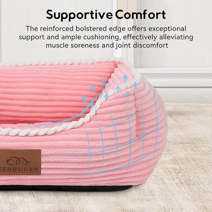 Rectangle Dog Bed for Large Medium Pets Indoor Outdoor with Removable Mat,Machine Washable Sleeping Sofa Non-Slip Bottom Breathable Soft Puppy Bed Durable Orthopedic Calming Pet Cuddler(Large, Pink) - PAWPICO