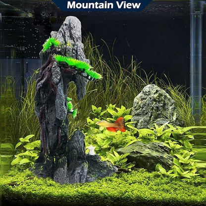 Tall Aquarium Mountain View Stone Decorations Aquarium Ornament Rock Cave Landscape Artificial Mountain Hill View Fish Tank Caves for Betta Hiding Reptile Aquarium Supply VMCN