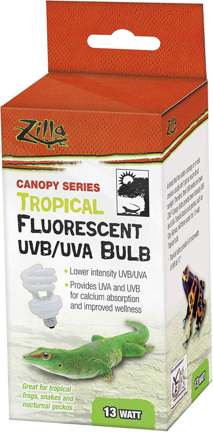 Zilla Canopy Series Fluorescent UVB/UVA Bulbs Tropical 13 W,White, 3.875 in Zilla