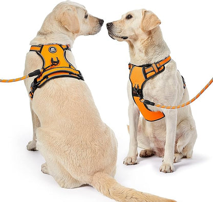 NESTROAD No Pull Dog Harness,Adjustable Oxford Dog Vest Harness with Leash,Reflective No-Choke Pet Harness with Easy Control Soft Handle for Large Dogs(X-Large,Orange) NESTROAD