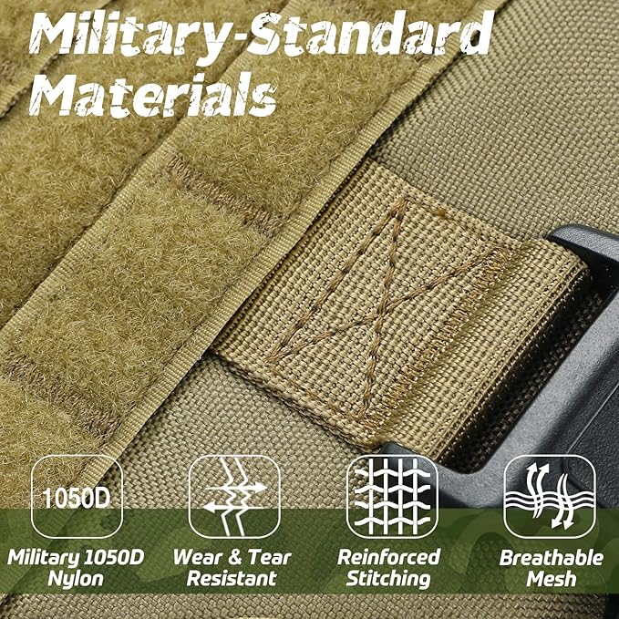 rabbitgoo Tactical Dog Harness for Large Dogs, Heavy Duty Dog Harness with Handle, No-Pull Service Dog Vest Large Breed, Adjustable Military Dog Vest Harness for Training Hunting Walking, Brown, M rabbitgoo