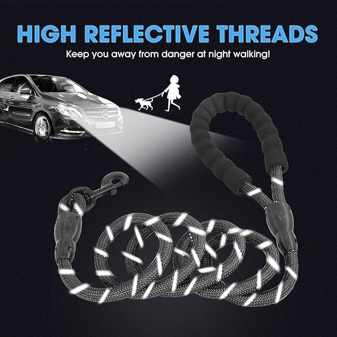 BAAPET 2/4/5/6 FT Dog Leash with Comfortable Padded Handle and Highly Reflective Threads for Small Medium and Large Dogs (5FT-1/2'', Black) BAAPET