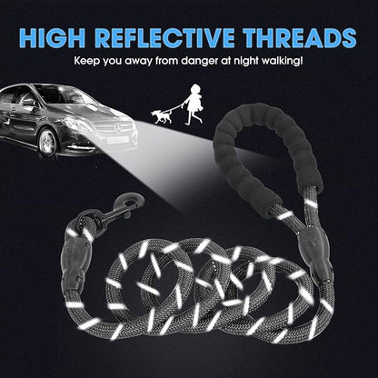 BAAPET 2/4/5/6 FT Dog Leash with Comfortable Padded Handle and Highly Reflective Threads for Small Medium and Large Dogs (5FT-1/2'', Black) BAAPET