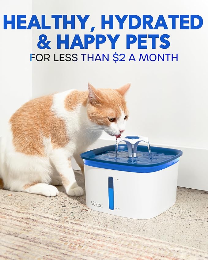 Veken Cat Water Fountain Filters, 8 Pack Replacement Filters & 8 Pack Replacement Pre-Filter Sponges Set for 67oz, 95oz, 135oz Automatic Pet Fountain Dog Water Dispenser - PAWPICO