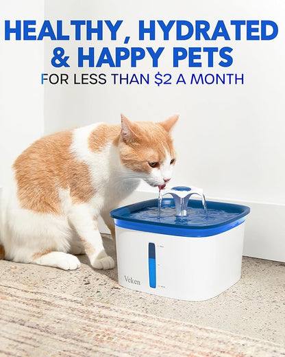 Veken Cat Water Fountain Filters, 8 Pack Replacement Filters & 8 Pack Replacement Pre-Filter Sponges Set for 67oz, 95oz, 135oz Automatic Pet Fountain Dog Water Dispenser - PAWPICO