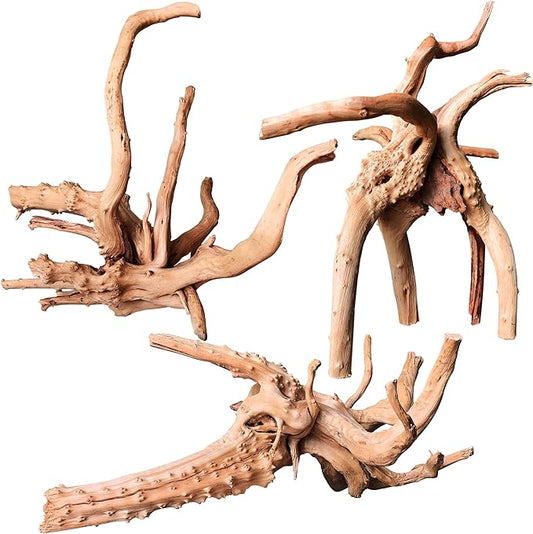 majoywoo Natural Driftwood for Aquarium Decor Fish Tank Decorations, Assorted Spider Wood Branch 7-11" 3 Pcs, Reptile Decor Majoywoo