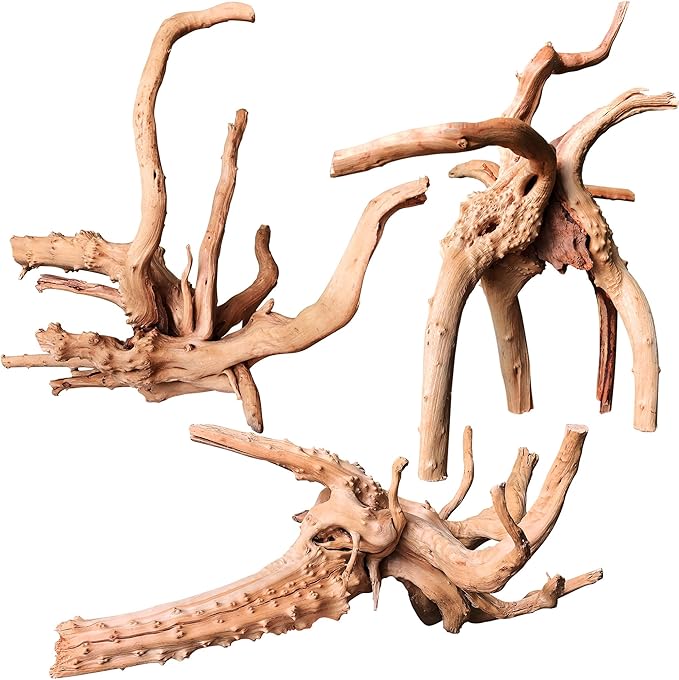 majoywoo Natural Driftwood for Aquarium Decor Fish Tank Decorations, Assorted Spider Wood Branch 7-11" 3 Pcs, Reptile Decor Majoywoo
