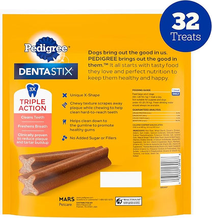 PEDIGREE DENTASTIX Large Dog Dental Treats Beef Flavor Dental Bones, 1.72 lb. Pack (32 Treats) - PAWPICO