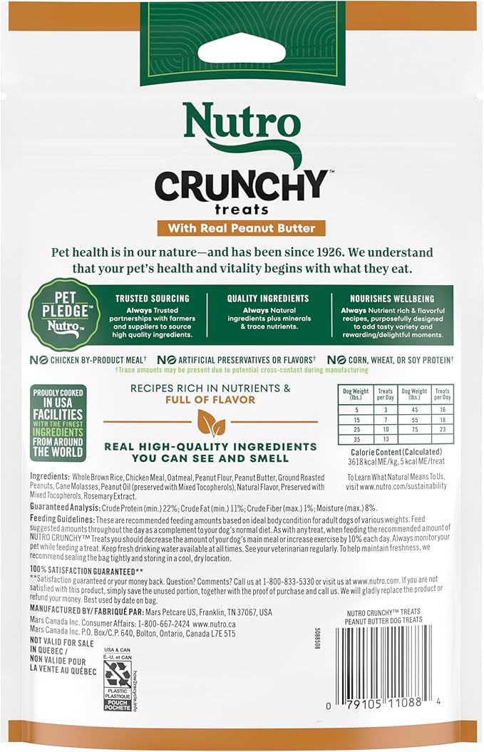 NUTRO Crunchy Dog Treats with Real Peanut Butter, 10 oz. Bag - PAWPICO