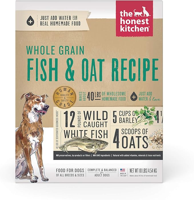 The Honest Kitchen Human Grade Dehydrated Whole Grain Dog Food – Complete Meal or Dog Food Topper – Fish 10 lb (makes 40 lbs) (Pack of 1) - PAWPICO