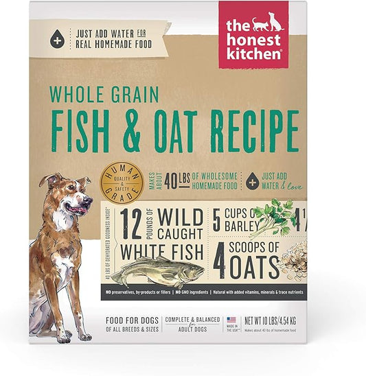 The Honest Kitchen Human Grade Dehydrated Whole Grain Dog Food – Complete Meal or Dog Food Topper – Fish 10 lb (makes 40 lbs) (Pack of 1) - PAWPICO