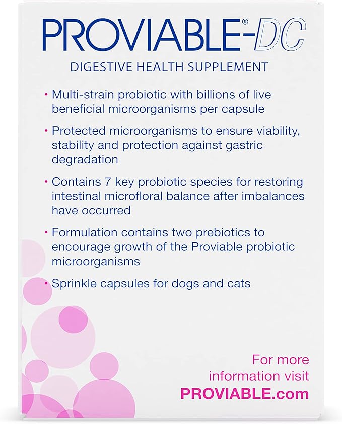 Nutramax Proviable Digestive Health Supplement Multi-Strain Probiotics and Prebiotics for Cats and Dogs - With 7 Strains of Bacteria, 30 Capsules NutramaxLaboratories