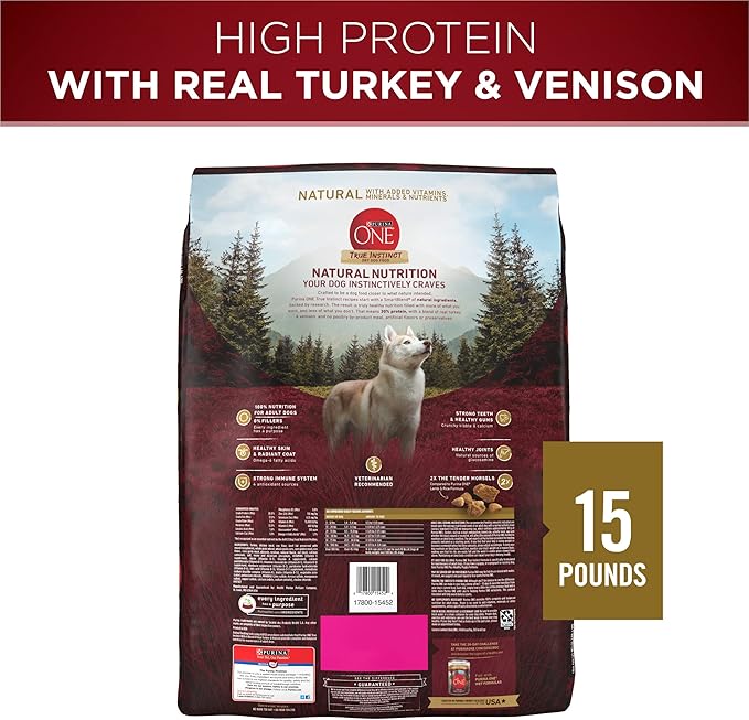 Purina ONE True Instinct With A Blend Of Real Turkey and Venison Dry Dog Food - 15 lb. Bag - PAWPICO