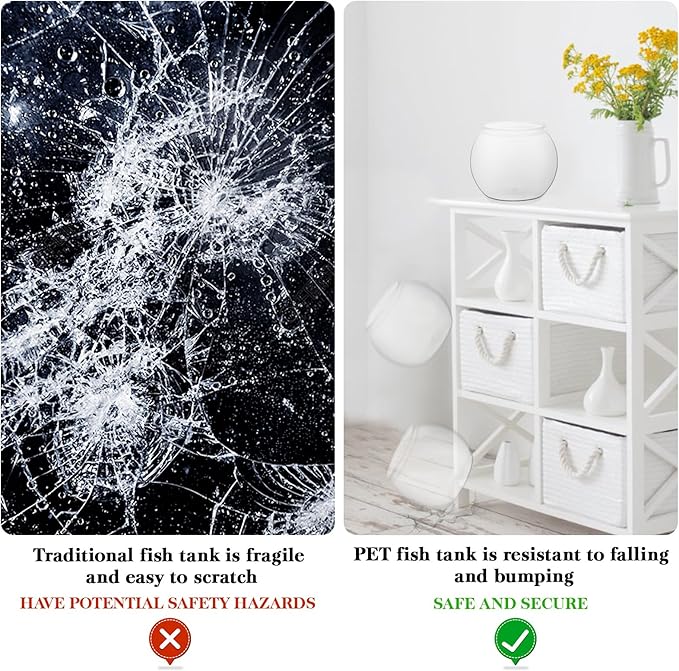 POPETPOP Plastic Aquarium Betta Fish Tank: Large Clear Fishbowl Goldfish Bowl - Tank Vase Pot Clear Bubble Planter with Break Resistant for Home décor Wedding Event Party 8.67 x 6.89 Inches POPETPOP