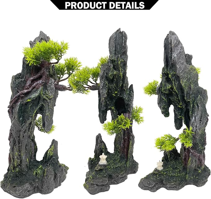 Tall Aquarium Mountain View Stone Decorations Aquarium Ornament Rock Cave Landscape Artificial Mountain Hill View Fish Tank Caves for Betta Hiding Reptile Aquarium Supply VMCN
