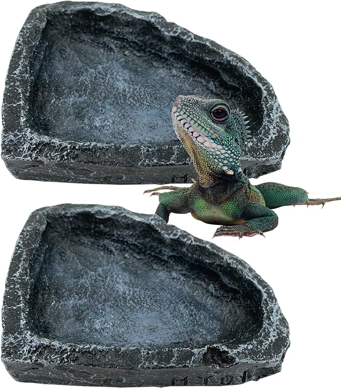 Reptile Water Dish Food Bowl, 2 Pack Reptile Feeding Dish Corner Bowl, Reptile Terrarium Bowls for Bearded Dragon Lizard Frog Gecko Tortoise Hermit Crab CATENESS