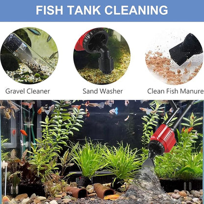 Aquarium Gravel Cleaner Siphon Kit, 6 in 1 Automatic Fish Tank Cleaning Tools Electric Removable Vacuum Water Changer for Changing Water/Removing Detritus/Washing Sands Carzos