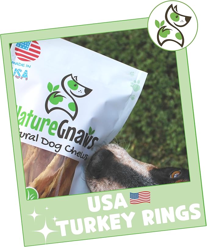 Nature Gnaws USA Turkey Tendon Rings for Dogs (8oz) - Delicious Grain Free Reward Snack for Small, Medium & Large Breeds - Premium Natural Dog Chew Treats - PAWPICO