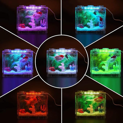 Small Betta Fish Tank, Aquarium Tank Kit with LED Lighting, 0.6 Gallon Stackable Beta Fish Tank Set, Fish Bowl Accessories for Turtle Reptile Shrimp Crab Insects as Decoration Oltraman