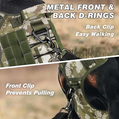 WINGOIN Tactical Dog Harness for Large Dogs, Heavy Duty No Pull Dog Harness with Handle, Adjustable Reflective Military K9 German Shepherd Big Dog Vest for Training, Walking, Hiking, Green Camo (L) WINGOIN