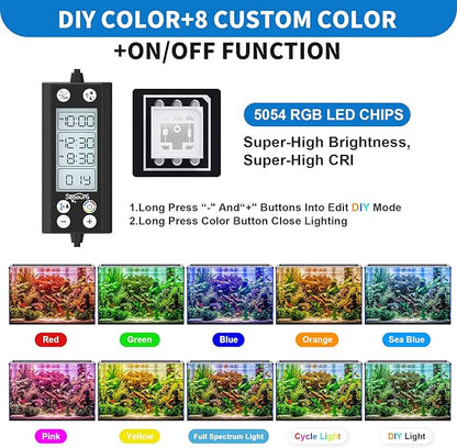 24/7 Auto On/Off Aquarium Light, Programmable Led Aquarium Light with Thermometer, Fish Tank Light with Full Spectrum+7 Single Color, WRBG DIY Color, for 48-54 Inch Planted Tank, 48W SEAOURA