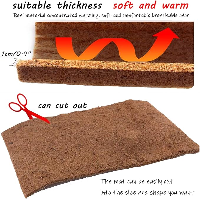 Hamiledyi Reptile Carpet Natural Coconut Fiber Tortoise Carpet Mat for Pet Terrarium Liner Reptile Supplies for Lizard Snake Chamelon Turtle Bedding Bunny Rabbit Mat (4 pcs) Hamiledyi