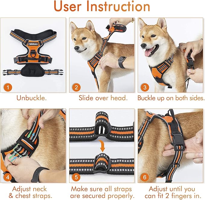 rabbitgoo Dog Harness, No-Pull Pet Harness with 2 Leash Clips, Adjustable Soft Padded Dog Vest, Reflective No-Choke Pet Oxford Vest with Easy Control Handle for Large Dogs, Orange, XL - PAWPICO