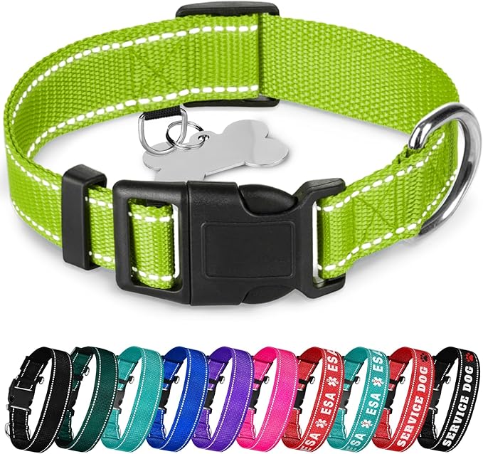 TECEUM Reflective Pet Collar – Acid Green – XXS – Basic Nylon Dog Collar – Quick Release Buckle – Fits Small, Medium and Large Dogs, Puppies, Cats – ESA & Service Dog Options TECEUM
