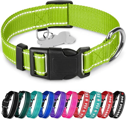 TECEUM Reflective Pet Collar – Acid Green – XS – Basic Nylon Dog Collar – Quick Release Buckle – Fits Small, Medium and Large Dogs, Puppies, Cats – ESA & Service Dog Options TECEUM