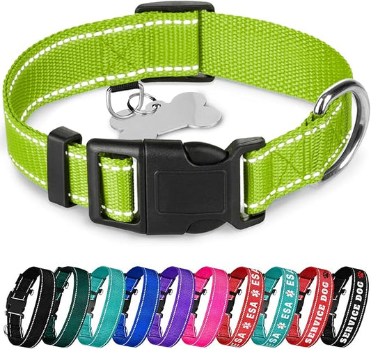 TECEUM Reflective Pet Collar – Acid Green – XS – Basic Nylon Dog Collar – Quick Release Buckle – Fits Small, Medium and Large Dogs, Puppies, Cats – ESA & Service Dog Options TECEUM