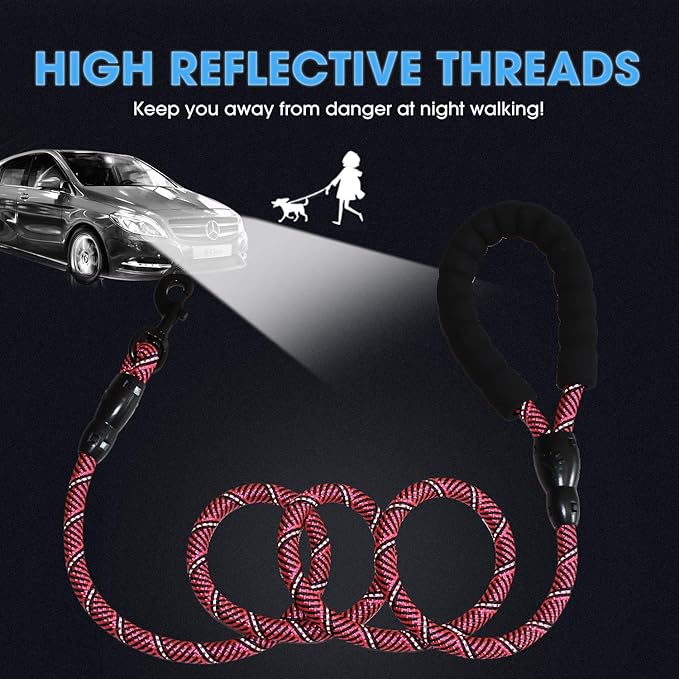BAAPET 2/4/5/6 FT Dog Leash with Comfortable Padded Handle and Highly Reflective Threads for Small Medium and Large Dogs (5FT-1/2'', Black Pink) BAAPET