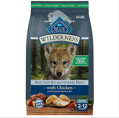 Blue Buffalo Wilderness Puppy High-Protein Dry Dog Food with Real Chicken, Grain-Free, Made in the USA with Natural Ingredients, Chicken, 4.5-lb Bag - PAWPICO