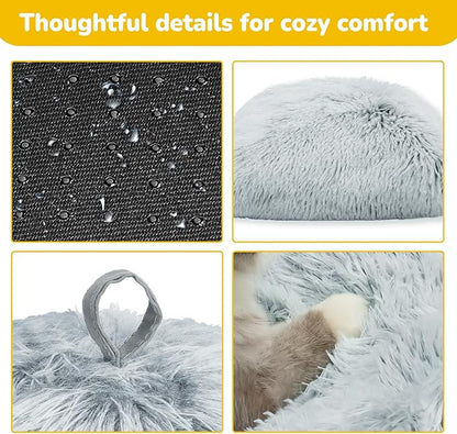 CATISM Cat Bed, Cat Cave for Indoor Cats, Soft Cat Dome, Self-Warming 2 in 1 Foldable Pet Cat House with Washable Cushioned Pillow Calming Fluffy Dog Beds for Small Dogs with Anti-Slip Bottom Gray - PAWPICO