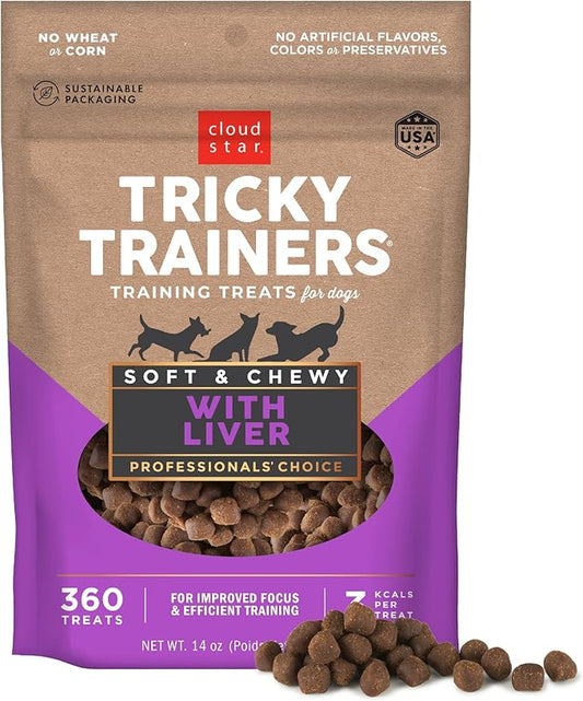 Cloud Star Tricky Trainers Soft & Chewy Dog Training Treats 14 oz Pouch, Liver Flavor, Low Calorie Behavior Aid with 360 treats - PAWPICO