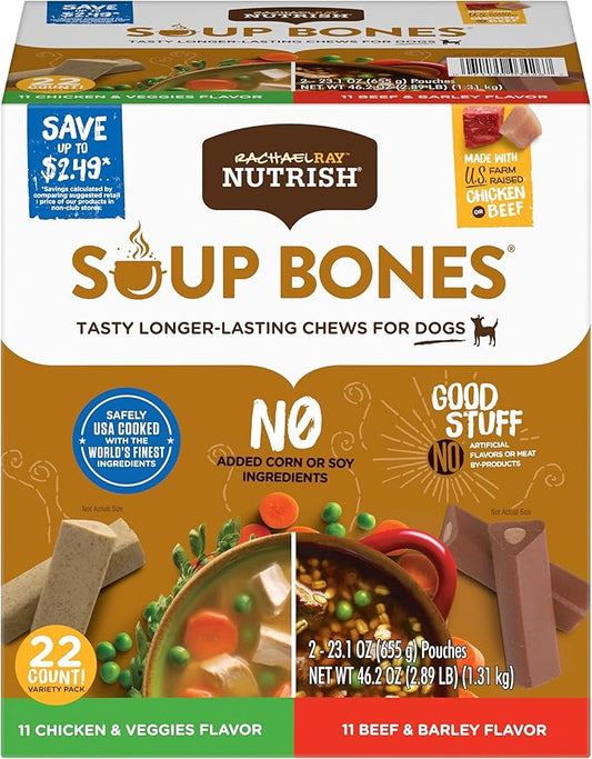Rachael Ray Nutrish Soup Bones Long Lasting Dog Chews Variety Pack, 22 Count (Pack of 1) - PAWPICO