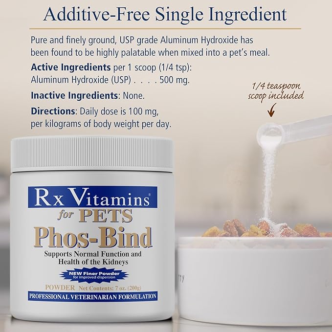 Rx Vitamins Phos-Bind - Kidney Support Supplement Powder - Phosphate Binder for Cats & Dogs for Kidney Health - Supports Normal Kidney Cleanse and Essential Kidney Care - 200g RxVitamins