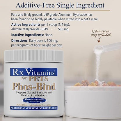 Rx Vitamins Phos-Bind - Kidney Support Supplement Powder - Phosphate Binder for Cats & Dogs for Kidney Health - Supports Normal Kidney Cleanse and Essential Kidney Care - 200g RxVitamins