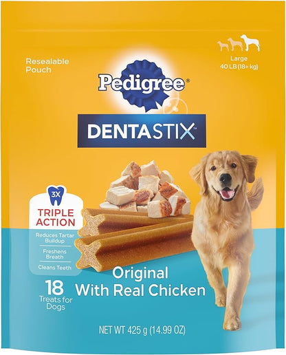 PEDIGREE DENTASTIX Large Dog Dental Treats Original Flavor Dental Bones, 14.99 oz. Pack (18 Treats) Pedigree