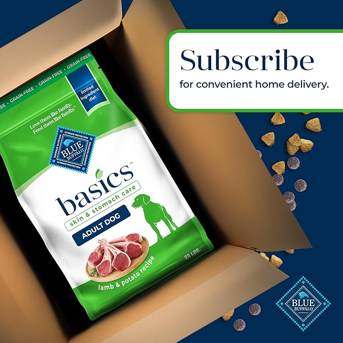 Blue Buffalo Basics Grain-Free Dry Dog Food for Adult Dogs, Limited Ingredient Diet, Lamb Recipe, 22-lb. Bag - PAWPICO