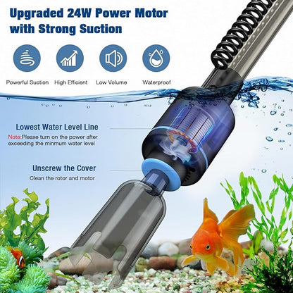 Electric Aquarium Vacuum Gravel Cleaner, 24W Fish Tank Cleaner with Adjustable Water Flow and Timed Off, Aquarium Gravel Vacuum for Automatic Water Change, Wash Sand StylusPenforiPad